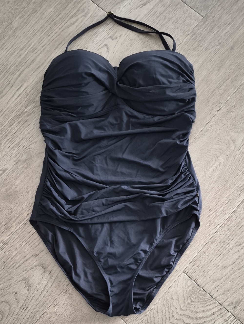 Aqua Rose Black Ruched Halter One-Piece Swimsuit